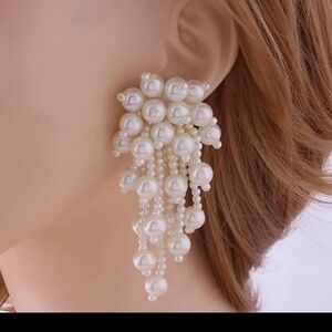 Pearl Cascade Statement Earrings in White
